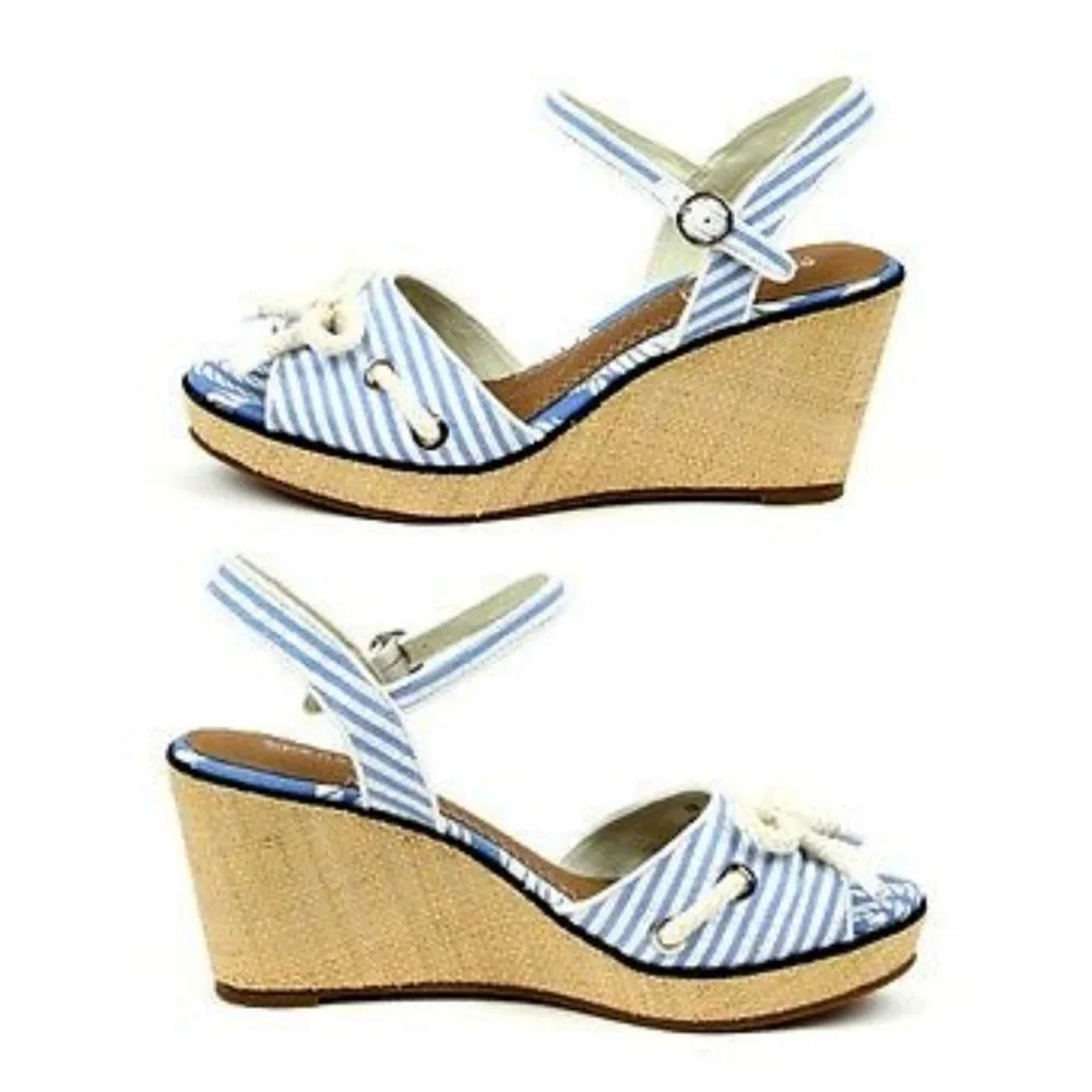 Sperry Vintage Top-Sider Paloma French‎ Blue Seersucker Wedges